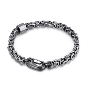 Vintage silver stainless steel Byzantine chain bracelet for men with lobster clasp