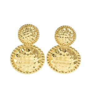 Elegant gold double circle earrings with hammered metal texture for women