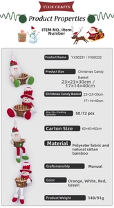 Detailed size specifications for Christmas Santa and Snowman candy baskets