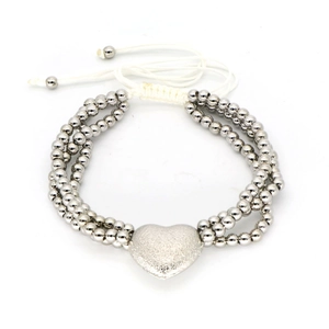 Bracciale a cuore placcato oro 18k con perline bianche intrecciate e cordino regolabile