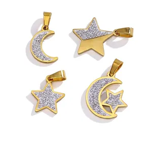 Bijoux Étoile Lune Acier Inoxydable 316L Plaqué Or 18K Zircone Cubique Pavé Collier Bracelet Boucles Oreilles Pendentifs Élégant Accessoires Femmes