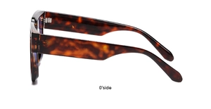 Side view of tortoise shell sunglasses with model 181013 and CE mark on the temple