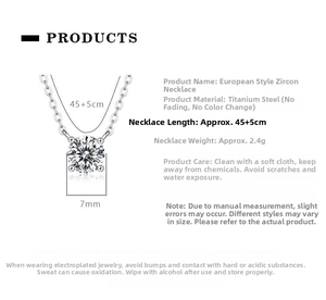 Detail showing 7mm cubic zirconia stone dimensions and 45 plus 5cm titanium steel chain length