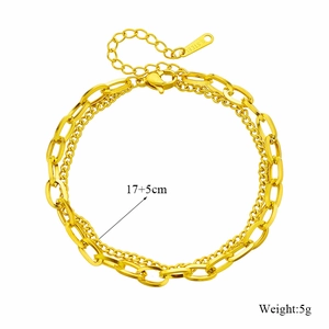 Minimalist double-layered gold chain bracelet in stainless steel with adjustable link design