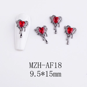 Gothic red heart rhinestone nail charm with melting silver alloy base for DIY nail art