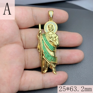 Detailed view of Saint Jude pendant featuring intricate green micro pave zircon stones