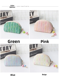 Detailed grid view of mini semi-circle fabric purses in four soft pastel colors