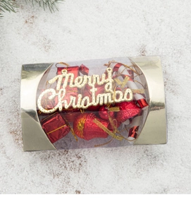 Christmas tree ornaments set featuring red bells and candy canes in festive packaging