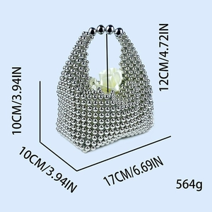 Silver beaded pillow handbag dimensions: 17x10x10 cm with 564g weight details