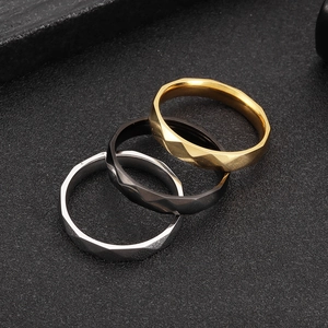 Minimalist 4mm geometric faceted titanium steel rings set in gold, silver, and black