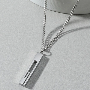 Minimalist silver stainless steel necklace with rectangular hollow geometric pendant