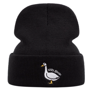 Silly Goose Embroidered Acrylic Beanie Hat For Men Women Warm Winter Knit Hip Hop Cuffed Skull Cap Daily Outdoor Headwear