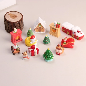 Christmas Micro Landscape Mini Resin Figures DIY Craft Accessories For Holiday Decor Train Snowman Reindeer Charms