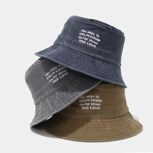 Vintage Washed Cotton Bucket Hat Embroidered Letter Sun Protection Foldable Outdoor Fisherman Cap For Women Men