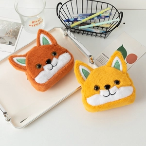 Cute fox plush coin purse with embroidery, portable animal storage bag for cosmetics and cards