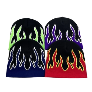 Flame Pattern Jacquard Knitted Beanie Hat Acrylic Warm Winter Outdoor Hip Hop Streetwear For Men And Women