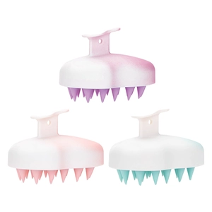 Ergonomic gradient scalp massage brush with soft silicone bristles in three colors
