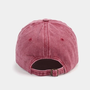 Vintage burgundy washed cotton baseball cap with adjustable metal buckle back view