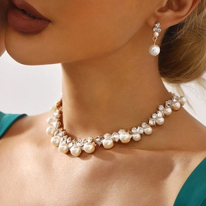 Parure Collier Et Boucles D'oreilles Baroque Alliage Künstliche Perle D'imitation Cristal Strass Mariage Élégant Bijoux Pour Femmes