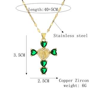 Détails des dimensions du collier croix Vierge Marie avec zircons micro-paves