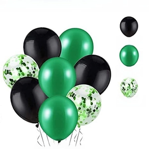 Lot de 15 ballons de fête de football de 12 pouces en noir, vert et paillettes vertes