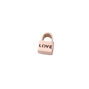 Polished rose gold stainless steel hollow heart lock bead with engraved LOVE text for DIY