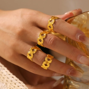 French minimalist gold woven texture open ring set in 18k gold plated titanium steel