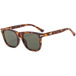 Classic tortoiseshell square frame sunglasses with dark lenses and silver metal hinges