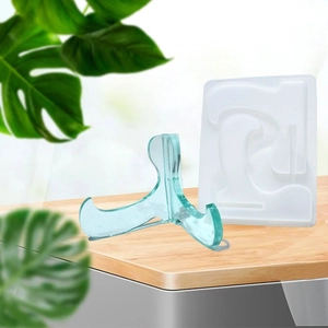 DIY crystal resin phone stand silicone mold kit with clear blue acrylic display rack