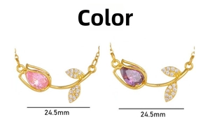Détails des colliers tulipes avec pierres poires roses et violettes de taille 24,5 mm
