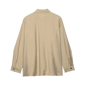 Elegant beige long sleeve button-down shirt with a classic minimalist relaxed silhouette