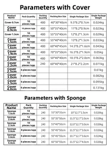 Detailed size chart for nylon hair rollers showing dimensions, weight, and quantity per pack