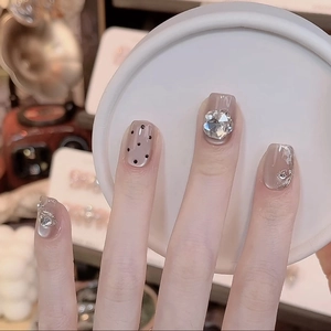Press On Nails Court Carré Oeil De Chat Strass Polka Dot Faux Ongles Brillants Manucure Art Salon DIY Pour Femmes