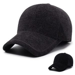 Men Winter Baseball Cap With Ear Flaps Corduroy Wool Blend Fleece Lined Warm Thickened Windproof Outdoor Sports Casual Hat