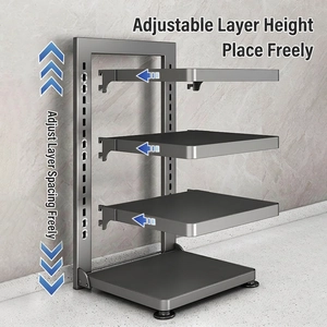 Adjustable multi-tier gun grey steel kitchen pot rack with 4 shelves and leveling feet