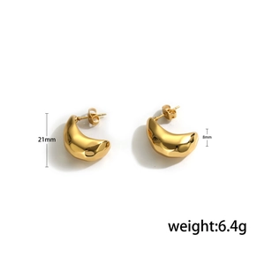 Detailed view of gold irregular crescent stud earrings with size and weight dimensions