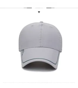 Close-up of breathable mesh texture and quick-dry fabric on this grey baseball cap