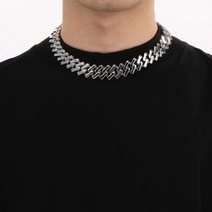 Mens 20mm diamond-cut silver cuban link chain necklace in premium stainless steel