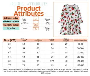 Size chart for girls long sleeve cotton dress with red strawberry print patterns