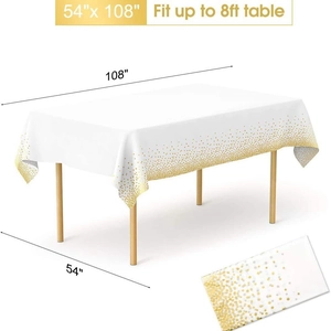 White disposable tablecloth with gold foil polka dots for weddings and birthday parties
