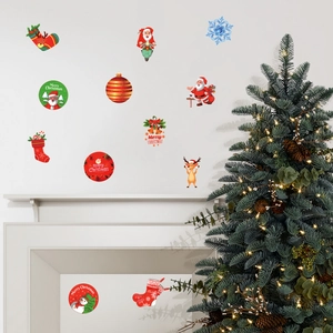 Stickers muraux Noël avec Père Noël sur cheminée et sapin décoré pour l'ambiance