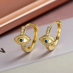 Evil Eye Huggie Hoop Earrings Copper Gold Plated Blue Zircon Retro Boho Fashion Accessories For Women And Girls