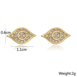 Detailed view of 18K gold bow-shaped evil eye earrings with zircon and dimensions