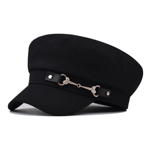 Women Newsboy Cap Cotton Twill Military Style Hat With Heart Rhinestone Horsebit Faux Leather Band Retro Solid Color