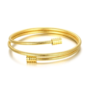 Minimalist 18k gold plated stainless steel multi-layer spiral cable spring cuff bracelet
