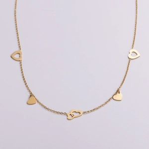 Gold-plated stainless steel chain necklace featuring hollow and solid heart-shaped pendants