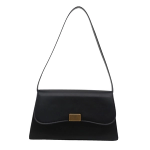 Minimalist black leather crossbody bag with a sleek gold metallic clasp for women