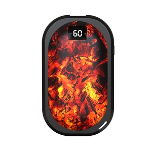 Digital hand warmer with dual-sided heating and glowing charcoal pattern LED display