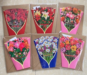 Detailed collection of assorted 3D pop-up floral greeting cards with kraft envelopes