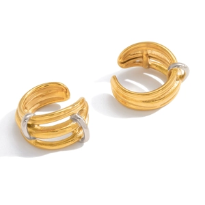 Minimalistische zweifarbige Ohrklemmen aus Edelstahl mit Gold-Silber-Liniendesign